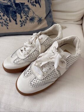 Dolce Vita White Perforated Leather Sneakers with Gum Sole
